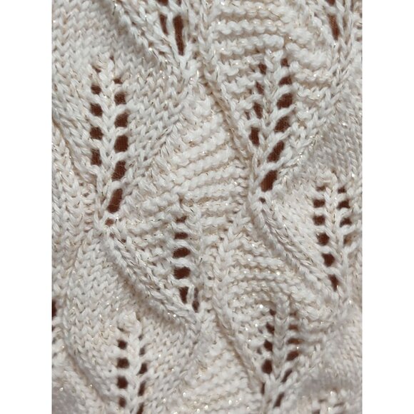 JM Collection XL Petite Sweater Cream Metallic Open Knit Cardigan 3/4 Sleeve - Picture 4 of 14